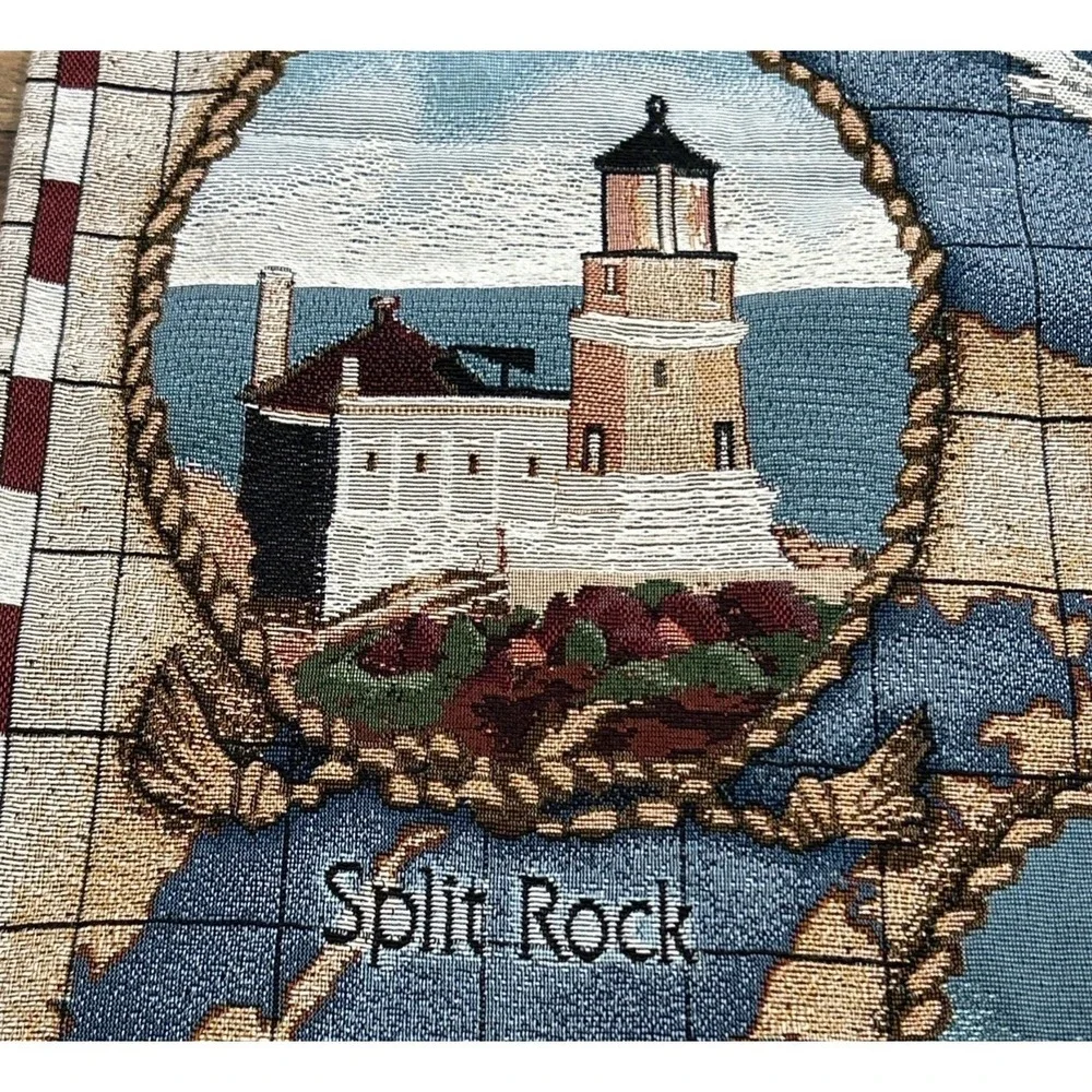 Manual Woodworkers Great Lakes Lighthouses Woven Tapestry Wall Hanging 26x36 USA